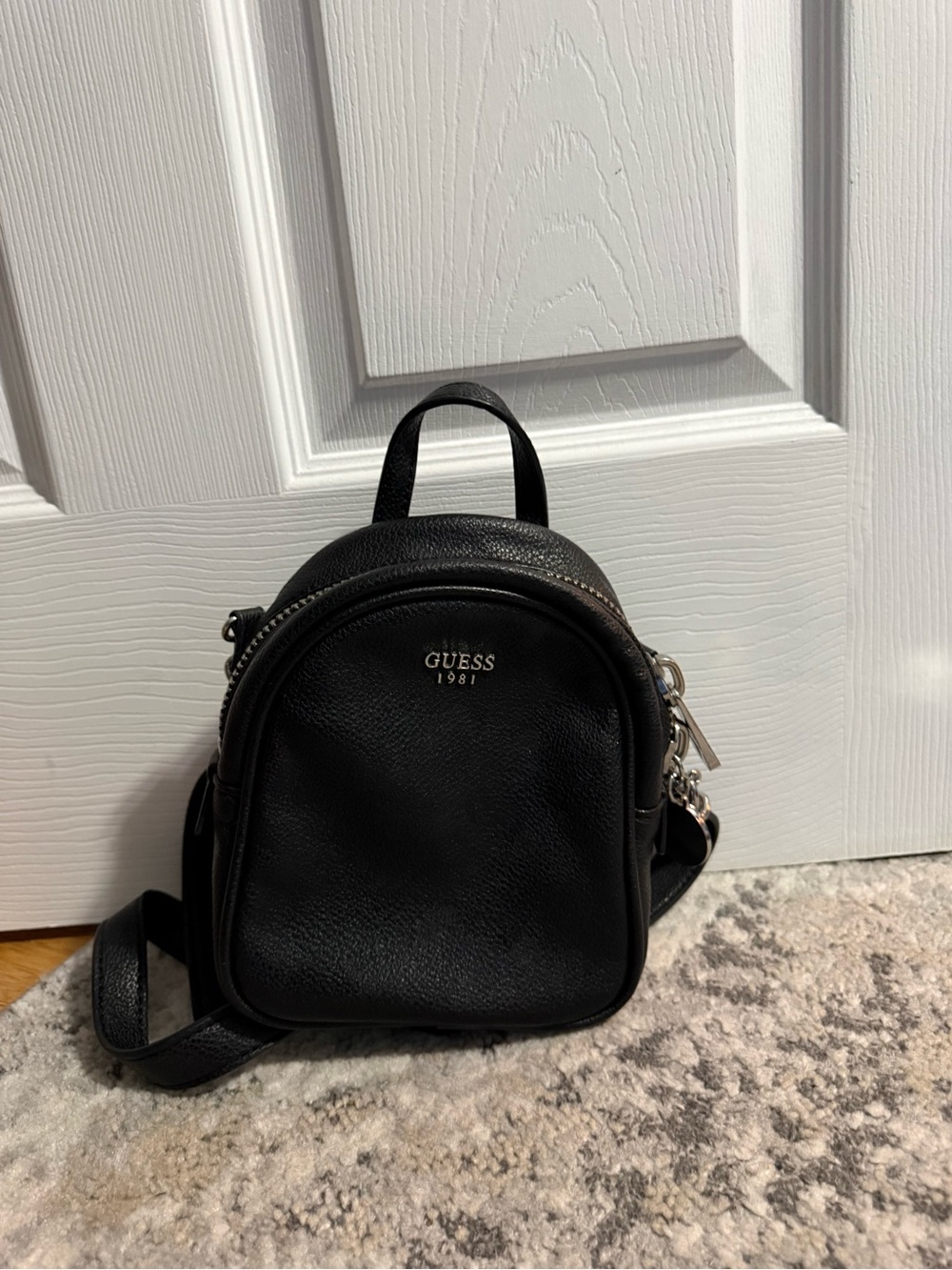 GUESS Black Pebbled Mini Backpack Crossbody